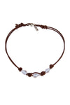 Pink Fresh Water Baroque Pearl Choker-Natural Leather