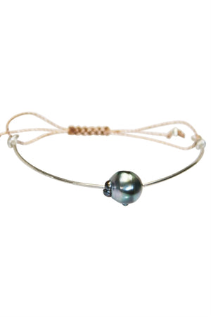 Wire Bangle - Tahitian Pearl & Rose Gold