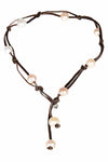 Pink Fresh Water Baroque Pearl Choker-Natural Leather