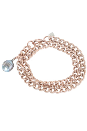 Cuban Rocker Chain Bracelet with Tahitian Pearl
