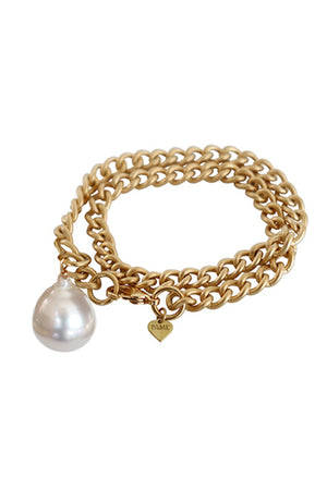 Cuban Rocker Chain Bracelet with Baroque Pearl